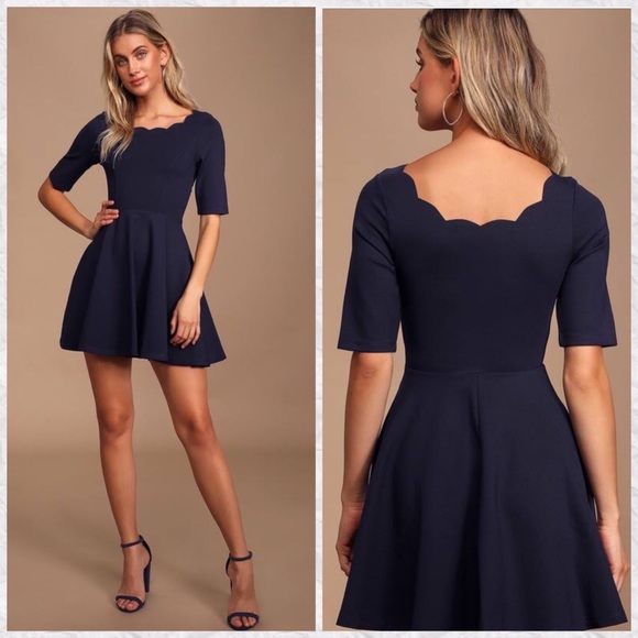 Lulus Dresses & Skirts - Lulu’s Scalloped Crew Neck 3/4 Sleeve A-Line Dress
